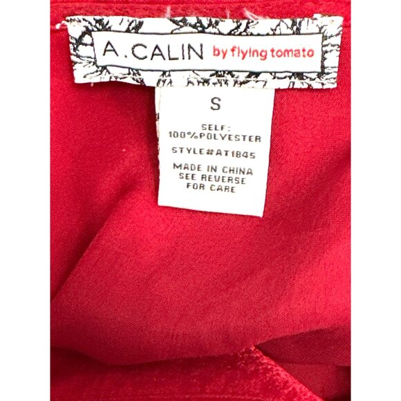 A Calin Red Wrap Blouse Small Flying Tomato Tie Waist Puff Sleeve Peplum Top Sm - Picture 9 of 10